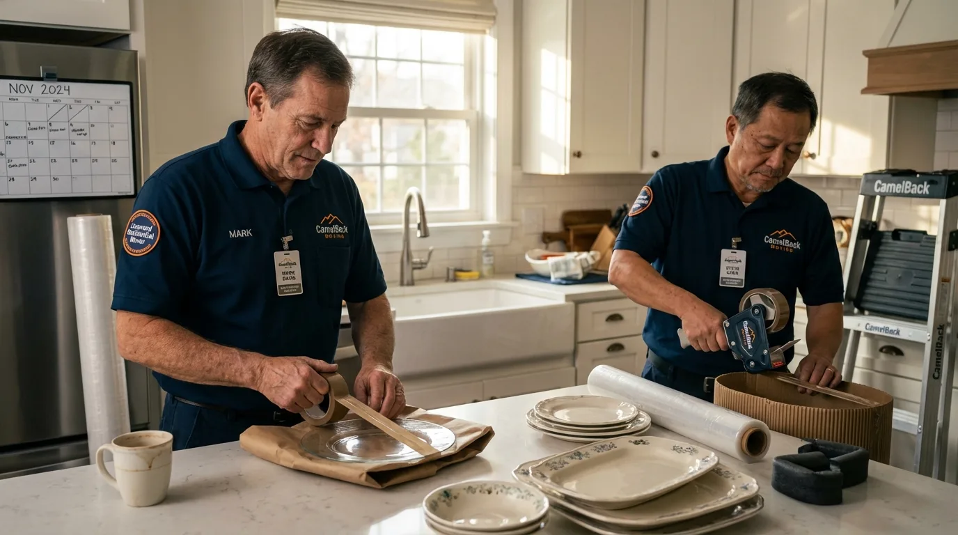 Professional crew packing kitchen dishware in Ackerman, MS